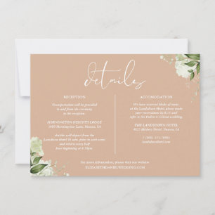 Tan Greenery Floral Wedding Details Information Invitation