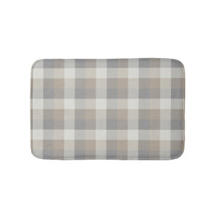 Tan Grey Ivory Neutral Rustic Plaid Bath Mat