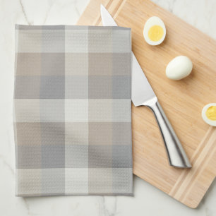 Tan Grey Ivory Neutral Rustic Plaid Kitchen Towel