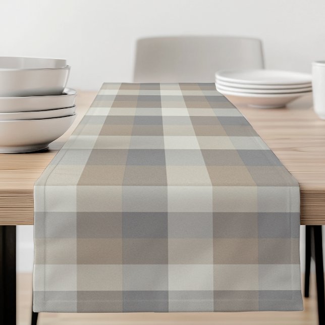 Tan Grey Ivory Neutral Rustic Plaid Short Table Runner (Creator Uploaded)