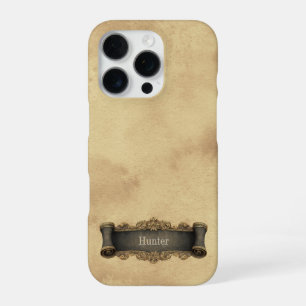 Tan + Grey Ornate Scroll Vintage Style  iPhone 16 Pro Case