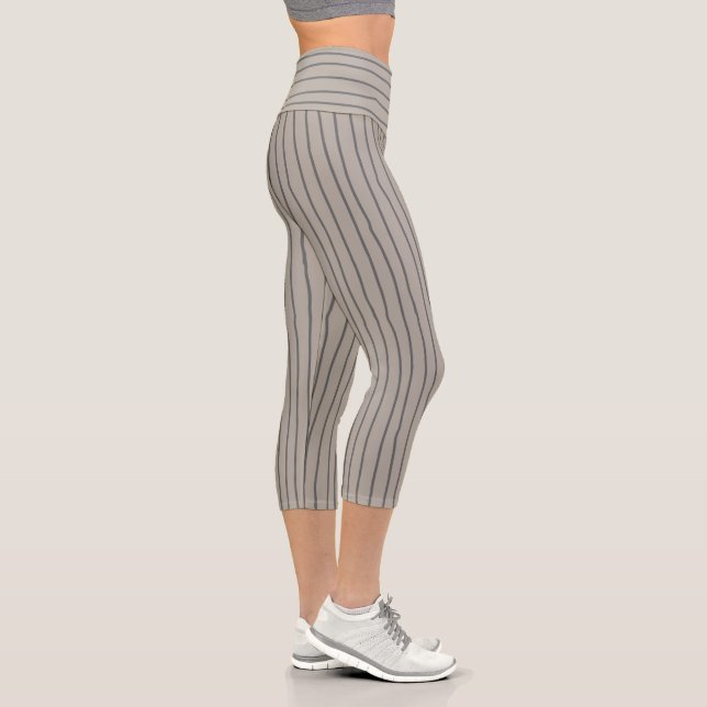 Tan & Grey Stripes Boho    Capri Leggings (Right)