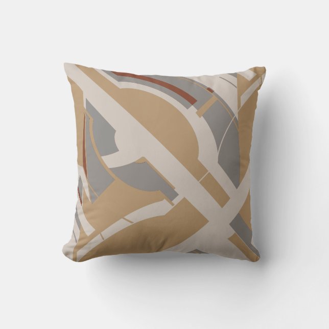 Tan Grey Taupe Diagonal MCM-inspired Art Design Throw Pillow (Front)