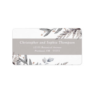 Tan & Grey Winter Botanicals Watercolor Address Label