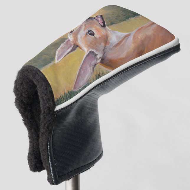 Tan Greyhound in Grass Golf Putter Cover (3/4 Front)