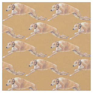 Tan Greyhound Running Dog Art Fabric