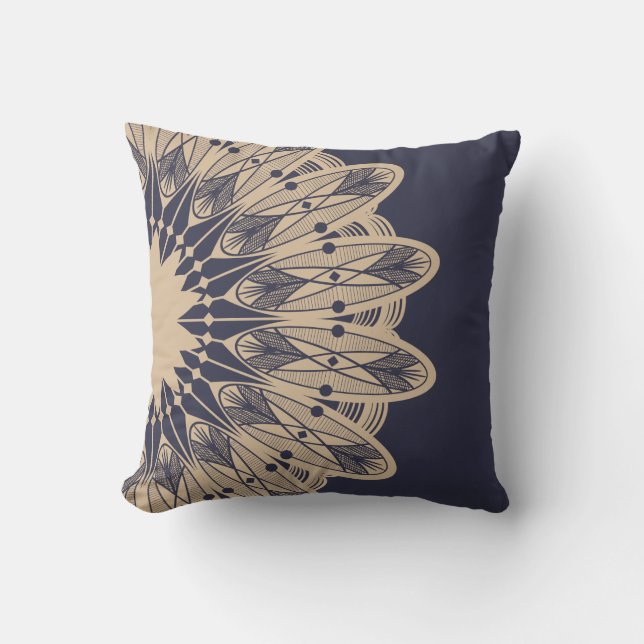 Tan Intricate Lace Mandala Throw Pillow (Front)