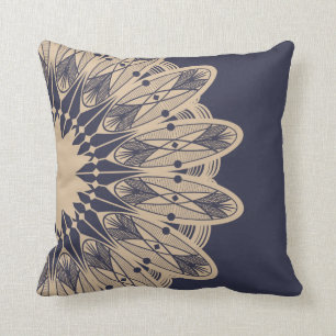 Tan Intricate Lace Mandala Throw Pillow