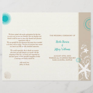 Tan Ivory Aqua Beach Wedding BiFold Program