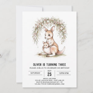 Tan Kangaroo Joey Birthday Invitation