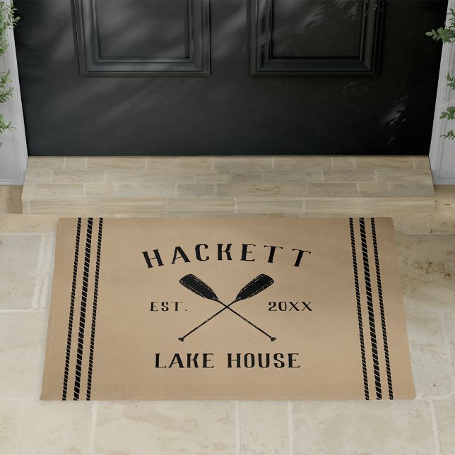 Tan | Lake House Rustic Oars Personalized Doormat (Creator Uploaded)