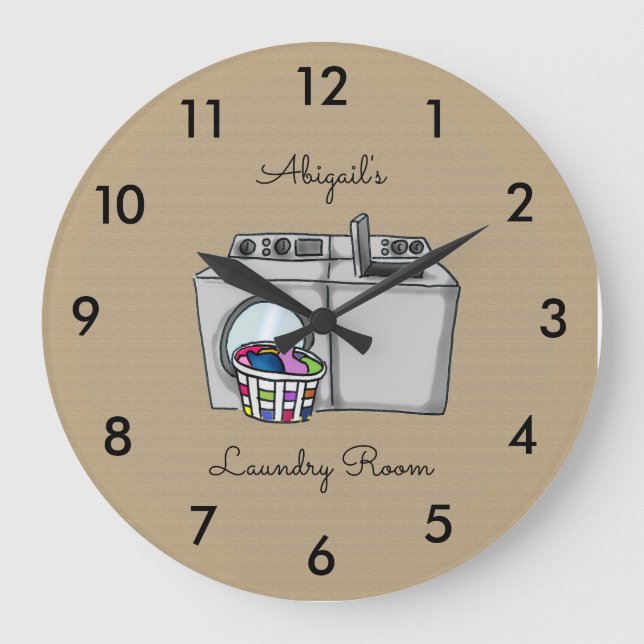 Tan Laundry Room Personalized Large Clock (Front)