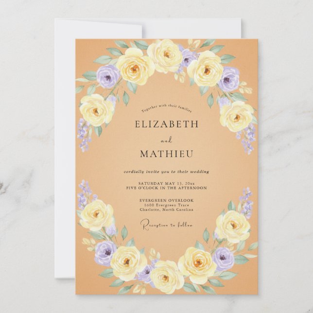 Tan Lavender Petal Wedding Invitation (Front)