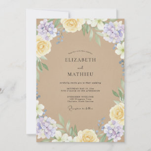 Tan Lavender Watercolor Floral Wedding Invitation