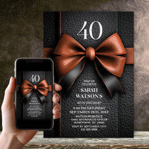 Tan Leather Bow 40th Birthday Party Invitation
