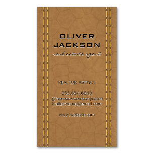 Tan Leather Stitched Seems Magnetic Business Card