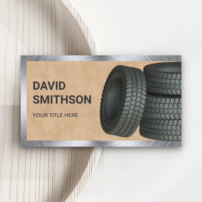 Tan Leather Wheel Alignment Car Tire Shop Business Card (Creator Uploaded)