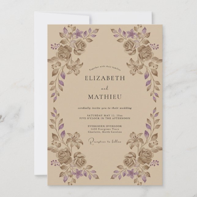 Tan Lilac Foliage Eucalyptus Wedding Invitation (Front)