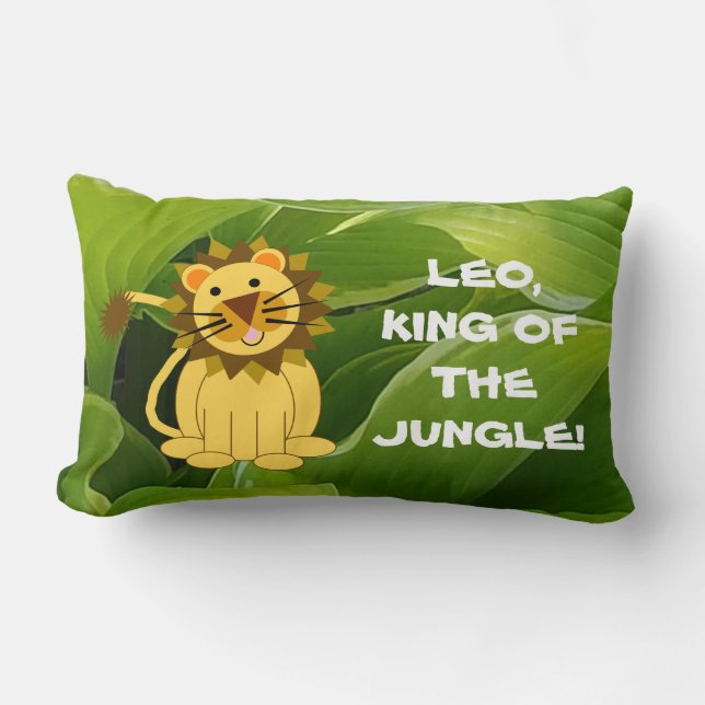 Tan Lion And Green Hostas King of The Jungle Lumbar Pillow (Front)