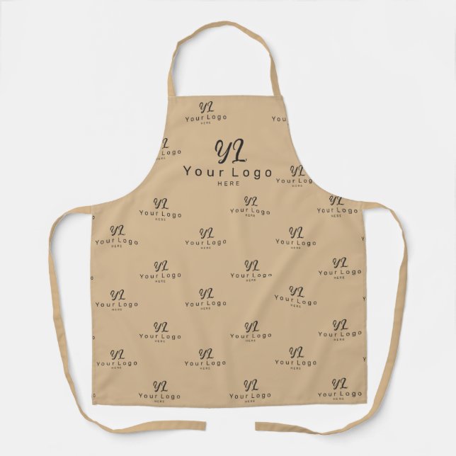 Tan Logo pattern Business Company Employee Staff Apron (Front)