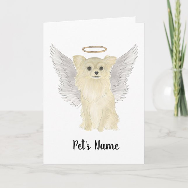 Tan Long Haired Chihuahua Sympathy Memorial Card (Front)