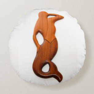 tan lookout mermaid Thunder_Cove Round Pillow