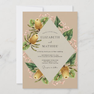 Tan Loquat Fruit Eucalyptus Wedding Invitation