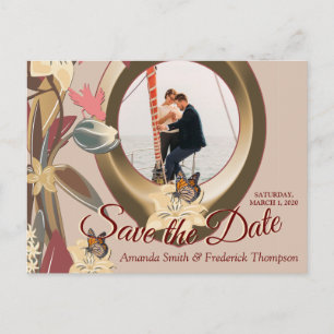 Tan - Marsala Wine &  Hues of Pink Save the Date Announcement Postcard
