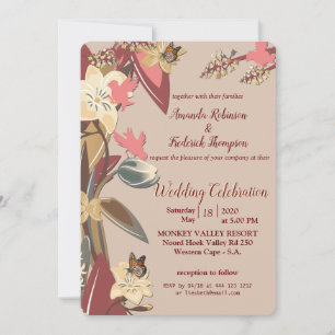 Tan - Marsala Wine , Hues of Pink Wedding Invitation