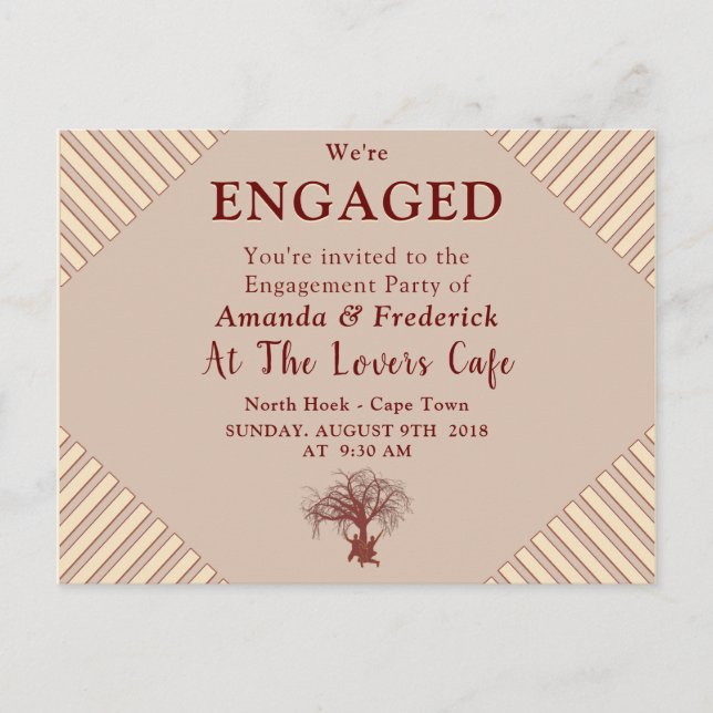 Tan - Marsala Wine & Modern Engagement Invitation Postcard (Front)