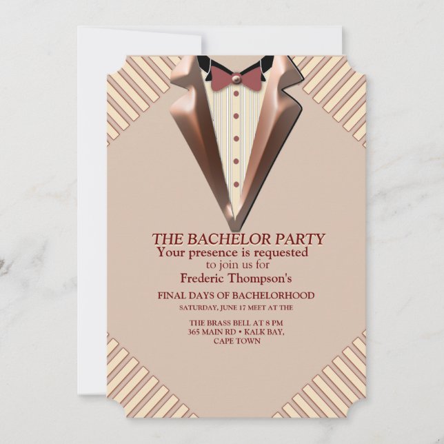 Tan - Marsala Wine -Modern Hues Bachelor Invitation (Front)