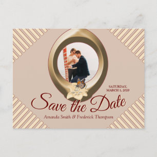 Tan - Marsala Wine &  Modern Save the Date Announcement Postcard