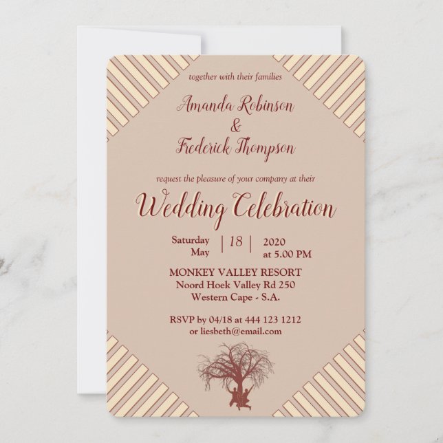 Tan - Marsala Wine  Modern Wedding Invitation (Front)