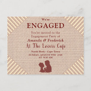 Tan - Marsala Wine & Textured Engagement Invitation Postcard