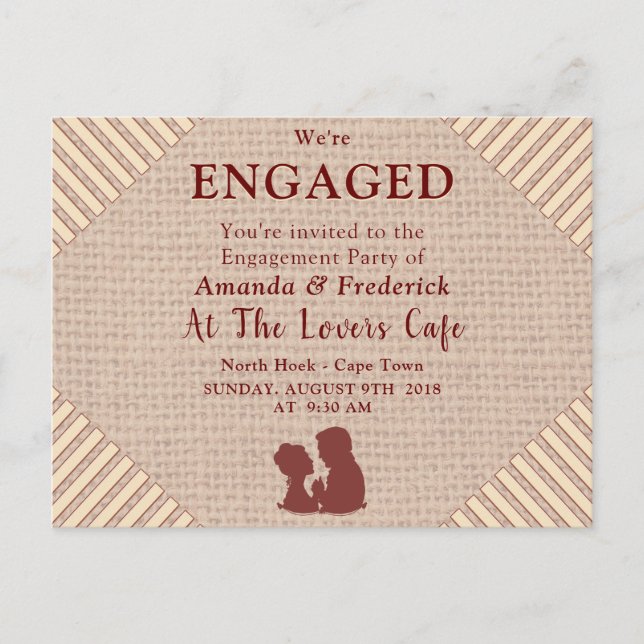 Tan - Marsala Wine & Textured Engagement Invitation Postcard (Front)