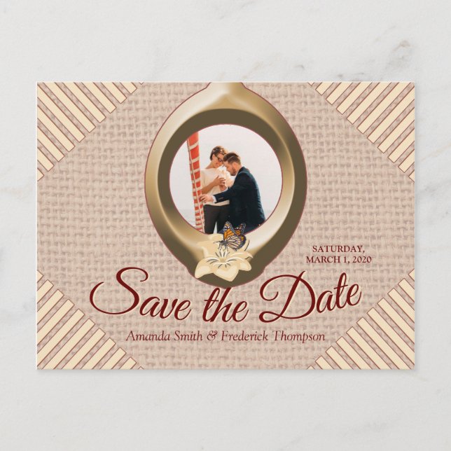 Tan - Marsala Wine &  Textured Save the Date Announcement Postcard (Front)