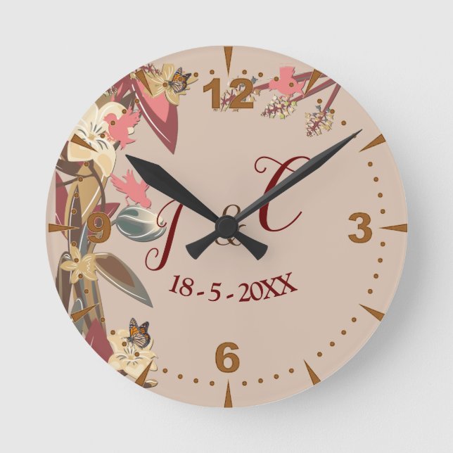 Tan - Marsala Wine &  twist of Hues of Pink Clock (Front)