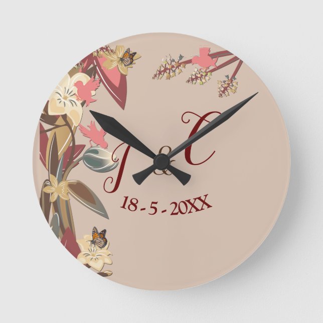 Tan - Marsala Wine &  twist of Hues of Pink Clock (Front)