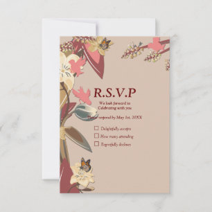 Tan - Marsala Wine &  twist of Hues of Pink RSVP Card