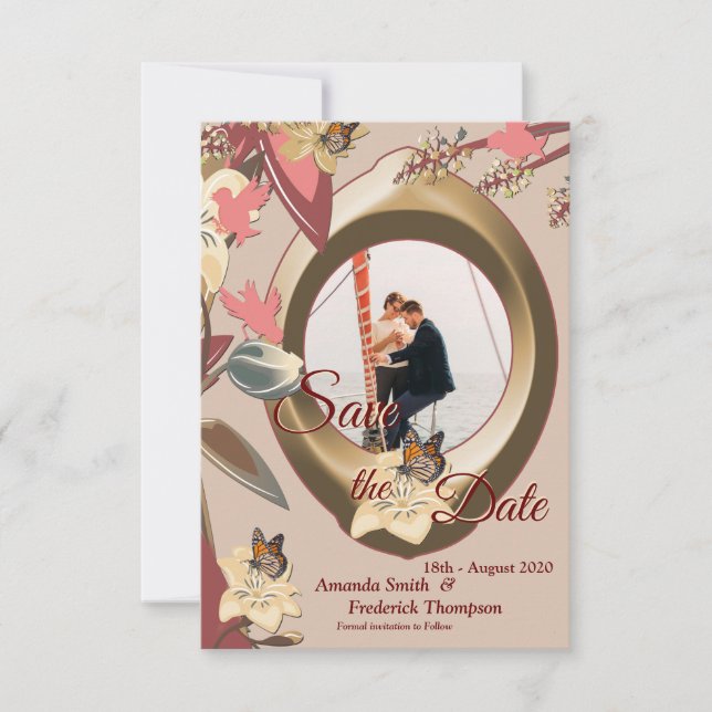 Tan - Marsala Wine &  twist of Hues of Pink Save The Date (Front)