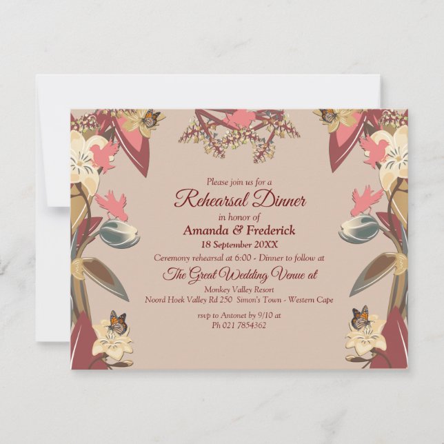 Tan -Marsala Wine & twist of Pink Rehearsal Dinner Invitation (Front)