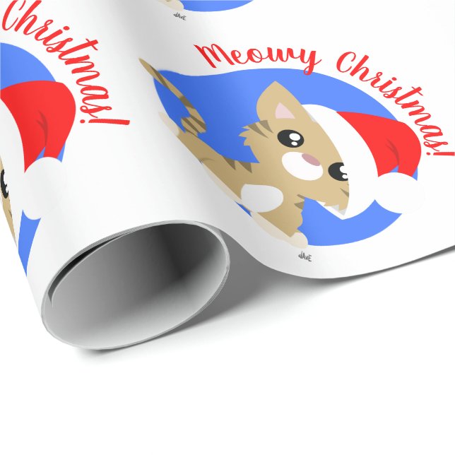 Tan Meowy Christmas Kitty Wrapping Paper (Roll Corner)