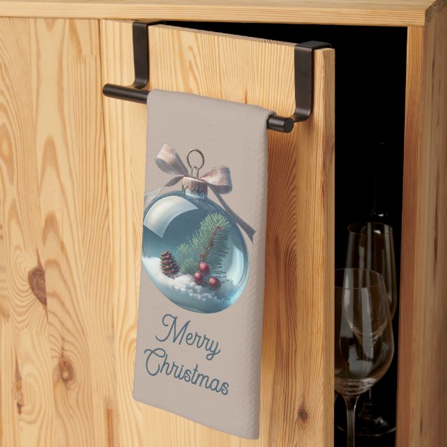 Tan Merry Christmas Ornament Kitchen Towel (Thirds Fold)