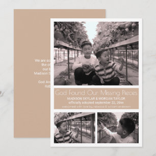 Tan Modern Minimalist Child Adoption 3 Photo Announcement