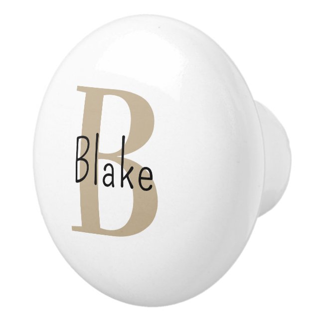 Tan Monogram Gender Neutral Name Drawer Knob (Right)