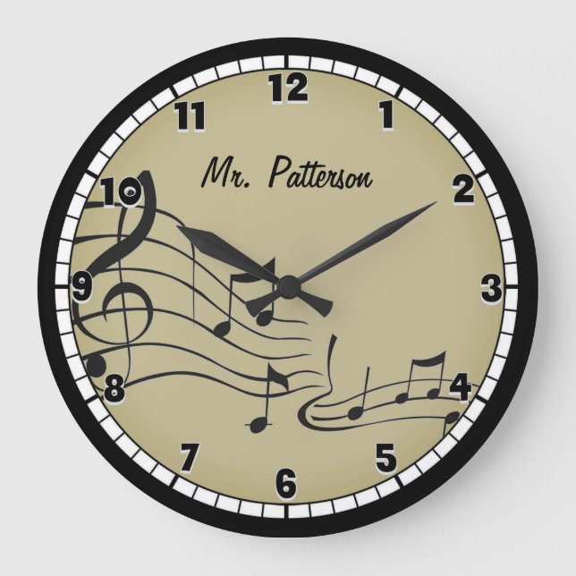 Tan Music Notes Grande horloge personnalisée (Recto)