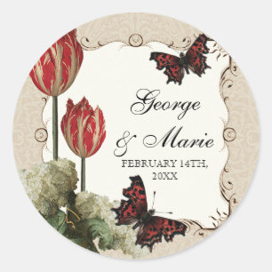 Tan n Crème Rouges Tulipes, Sticker Fête des marié