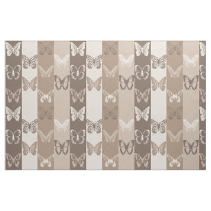 Tan Neutral Earth Butterfly Stripes Design Fabric