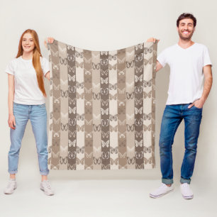 Tan Neutral Earth Butterfly Stripes Design Fleece Blanket