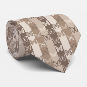 Tan Neutral Earth Butterfly Stripes Design  Tie